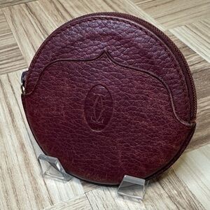 Vintage Round Cartier Leather Zip Pouch in Bordeaux